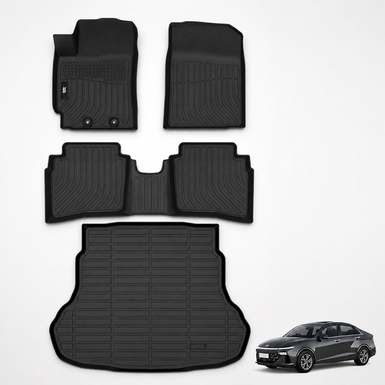 Pisos bandeja 5D TPE Premium para Hyundai Accent 2024-2027 - vista del set completo