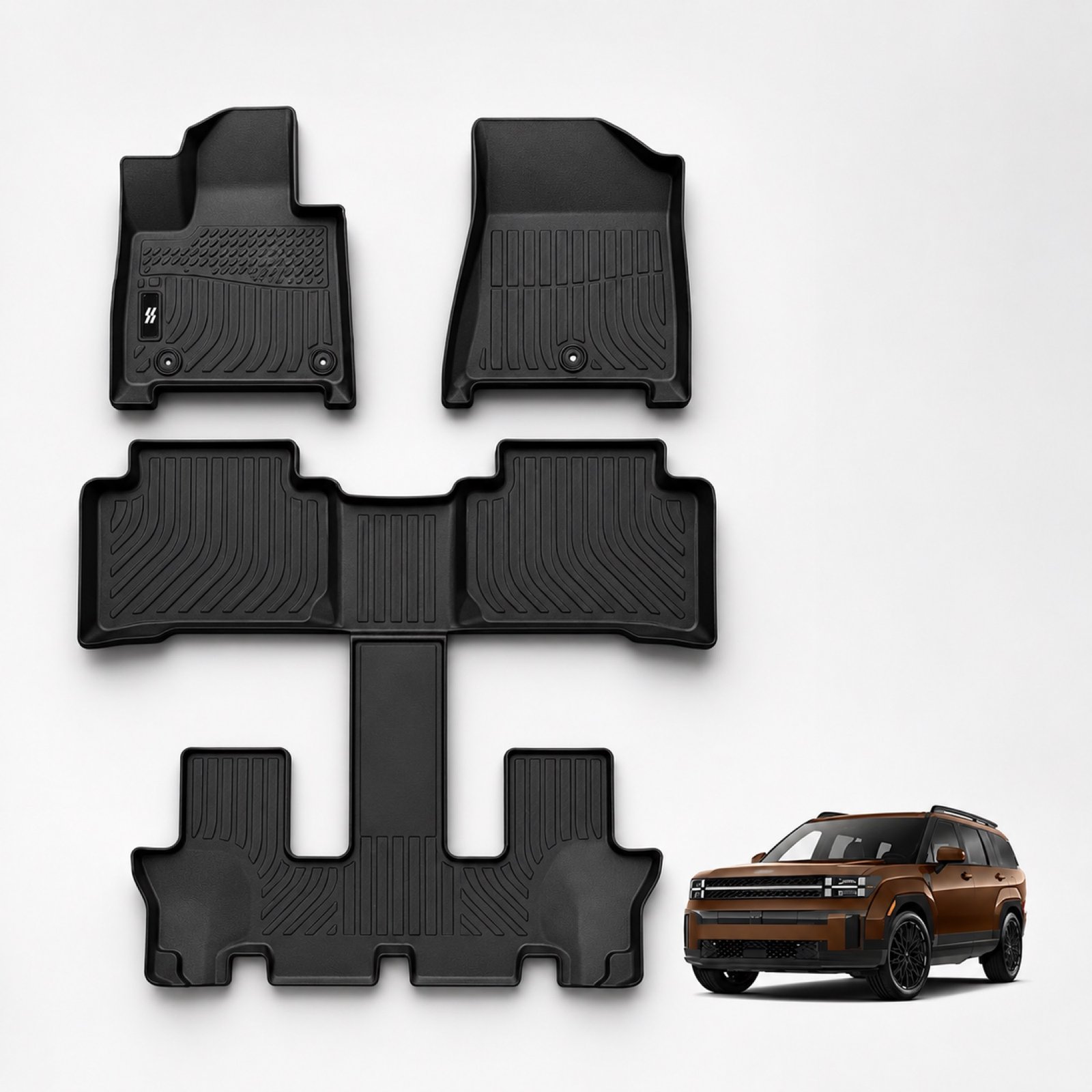 Pisos bandeja 5D TPE Premium para Hyundai Santa Fe 2024-2027 - vista del set completo